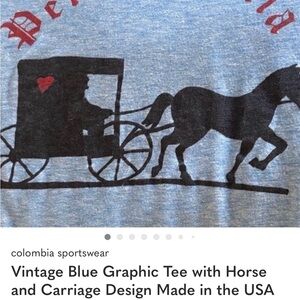 Blue Graphic Tee with Horse and Carriage Design